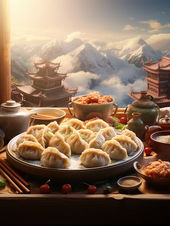 潮国创意饺子冬至立冬节气海报5饺子中餐