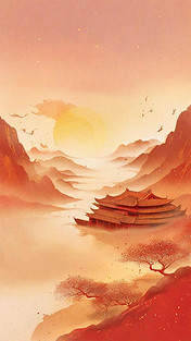 创意大气国风鎏金红金山河背景3中国风春节