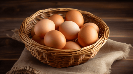 潮国创意木桌篮子里的新鲜鸡蛋农产品