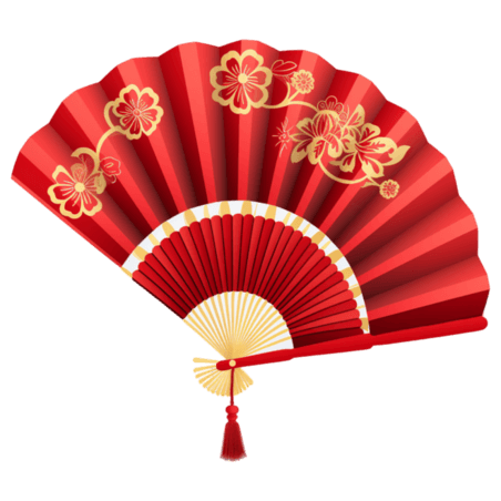 潮国创意中式红色折扇春节节日免抠元素