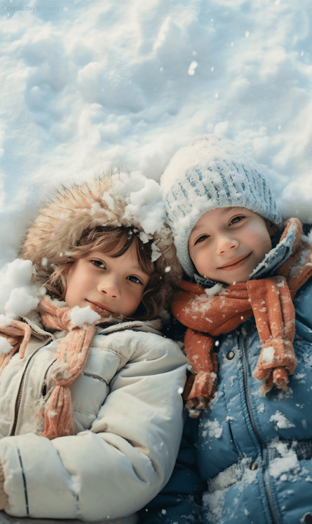 创意冬季摄影雪地玩雪欧美儿童人像