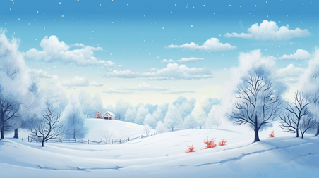 冬季唯美风景自然风景插画14冬天冬季雪景雪地