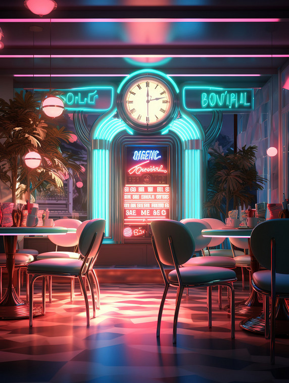潮国创意霓虹灯下的现代复古风格咖啡馆9赛博朋克酒吧