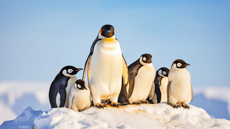 潮国创意一群企鹅站在雪堆上动物北极