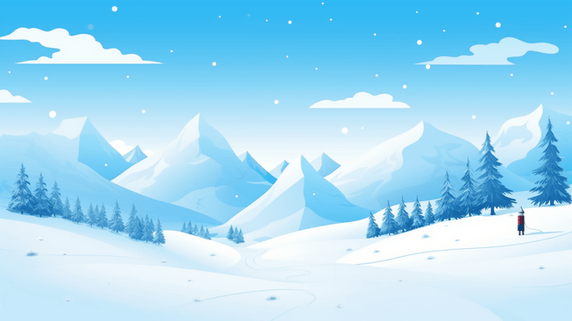 潮国创意冬季冰天雪地风景插画29冬天大雪卡通背景