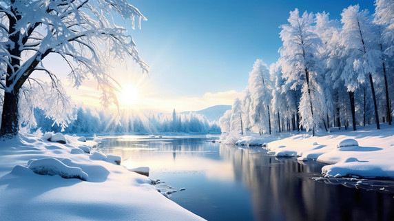 创意冬天阳光与湖过的树14素材冬天冬季雪地雪景