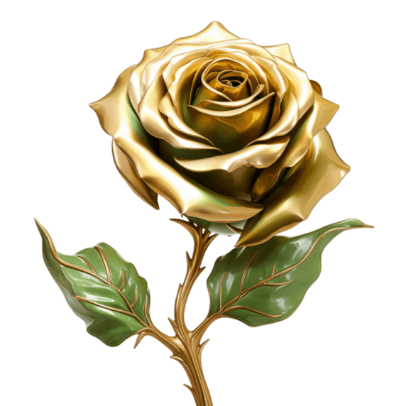 真实黄金玫瑰元素立体免抠图案情人节金色花朵植物