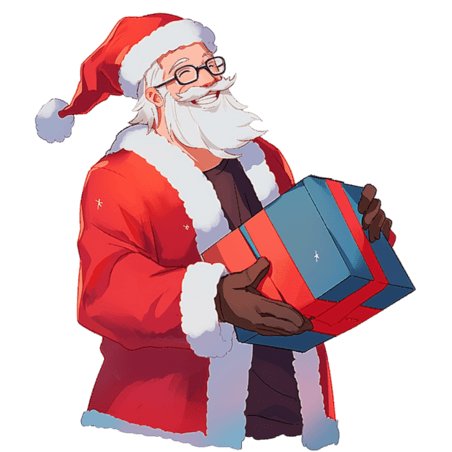 潮国创意圣诞节拿着蓝色礼盒圣诞老人卡通手绘元素