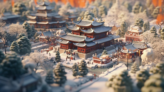 潮国创意等距视图北京城市的冬天4雪景大雪