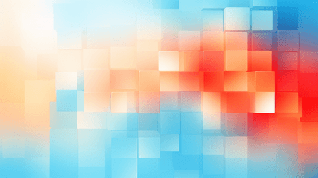 创意蓝橙色透明玻璃质感像素格子抽象像素化网格化背景