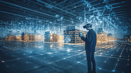 未来虚拟现实技术用于创新VR仓库管理智能技术概念