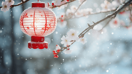潮国创意春节梅花树上的红灯笼元宵节春节