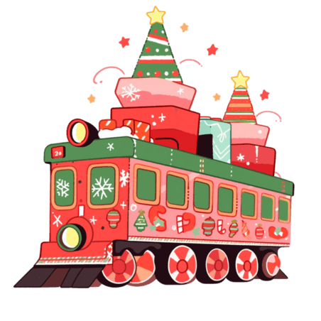潮国创意圣诞节小火车礼物手绘卡通元素