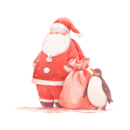 潮国创意圣诞节手绘圣诞树企鹅元素