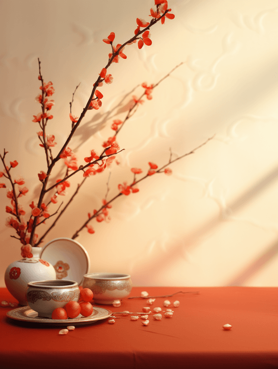 创意红色花艺插花唯美背景47春节新年装饰