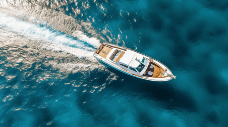 潮国创意鸟瞰海洋中一艘船大海旅游航行游艇