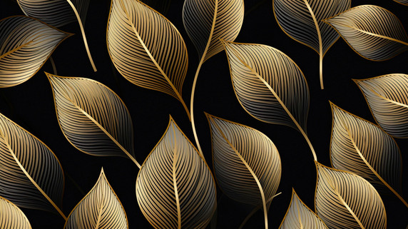 创意金叶植物装饰艺术壁纸叶子纹理底纹黑金色