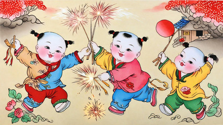 创意传统新年民俗年画杨枊青年画娃娃2插画海报春节福娃