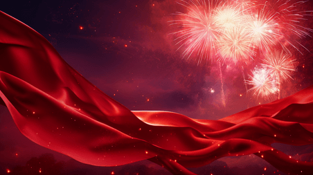 创意中国红春节红绸烟花大气背景