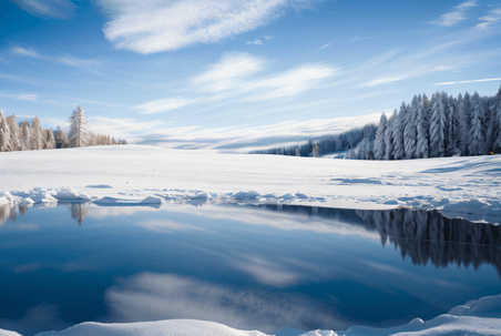 创意冬天冬日雪景湖泊冰雪森林