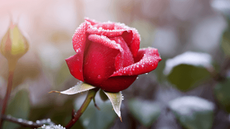 潮国创意冬季冰雪覆盖的玫瑰冬天冬季冬日大雪下雪