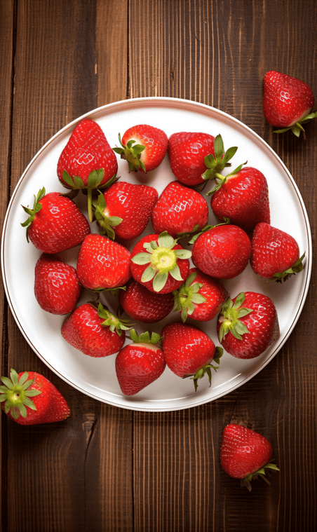 新鲜可口的草莓特写生鲜水果俯拍摆盘