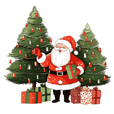 潮国创意圣诞老人松树圣诞礼盒卡通手绘元素