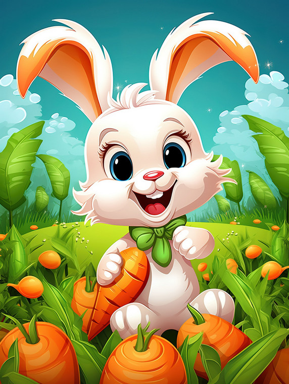 潮国创意可爱快乐的小兔子在胡萝卜地里11