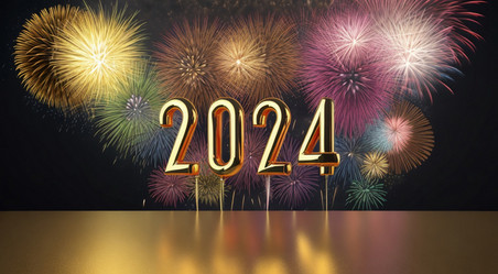 2024字体金色气球焰火烟花新年跨年