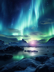 创意冰川美丽的极光风景8背景北极圈北欧