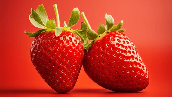 新鲜可口的草莓特写生鲜水果红色背景