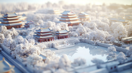 潮国创意等距视图北京城市的冬天6雪景大雪