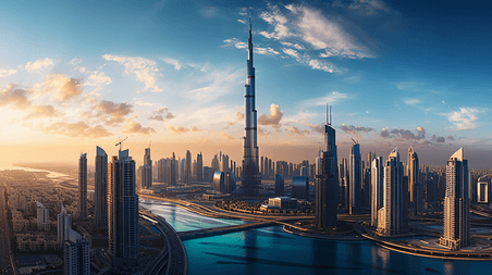 潮国创意阿联酋迪拜商业湾全景城市建筑风景地标