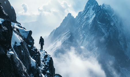 创意雪山上勇敢无畏的攀登者运动人物登山高山