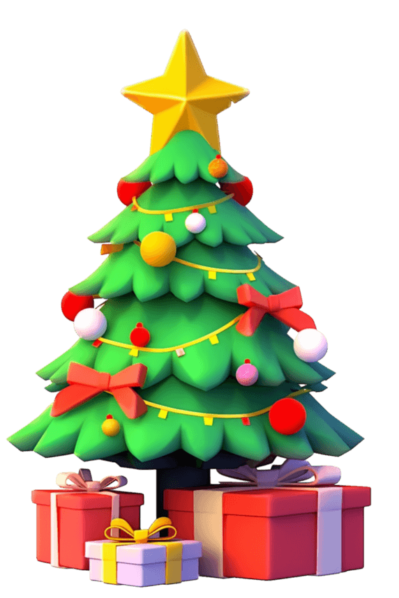 潮国创意圣诞节3d绿色圣诞树免抠元素