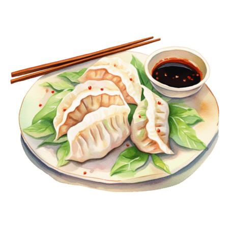 潮国创意水彩风格中餐肉饺子