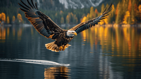 潮国创意鹰在平静的水面上飞翔飞鹰动物