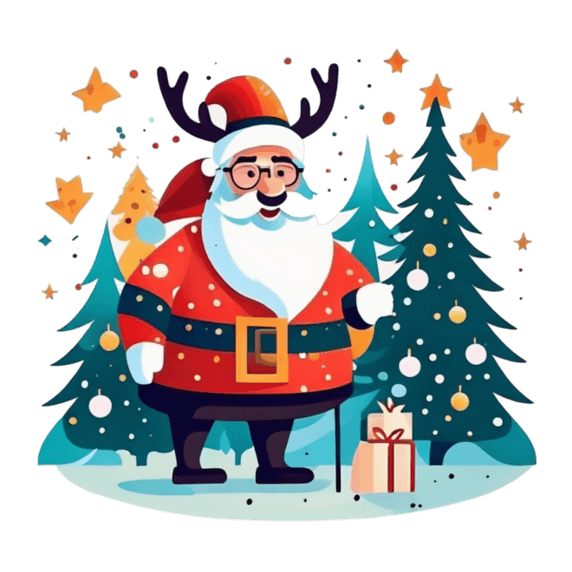 潮国创意圣诞节老人与麋鹿果元素插画