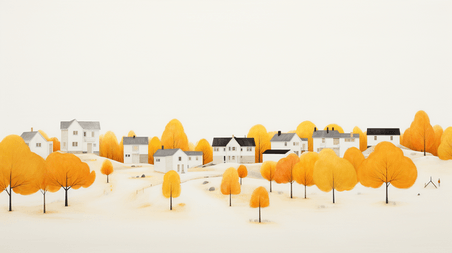 创意黄色乡村建筑风景唯美插画11简约唯美抽象小村庄