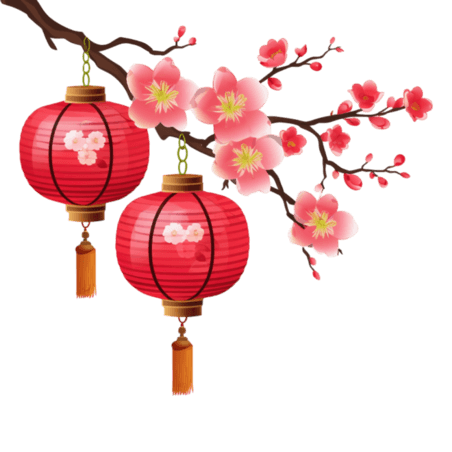 潮国创意梅花灯笼插画新年春节节日装饰元素