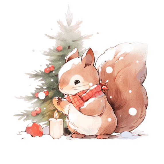 潮国创意圣诞节可爱松鼠卡通冬天手绘元素动物