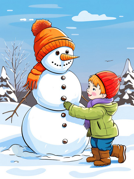 潮国创意孩子冬天在雪地上堆雪人16堆雪人冬天冬季
