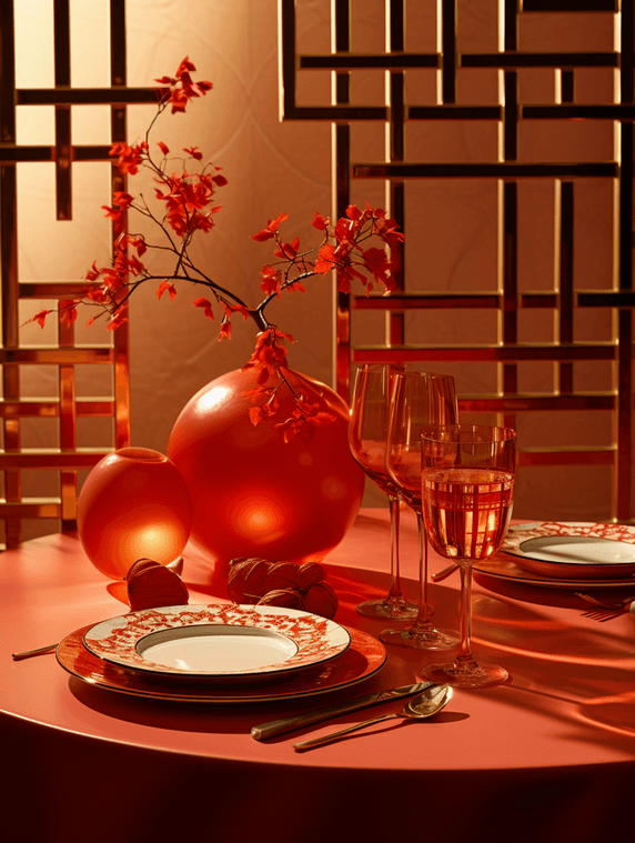 创意餐桌花艺摆盘造型创意背景35春节新年装饰