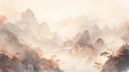 潮国创意唯美传统中国风山水风景插画21意境游戏