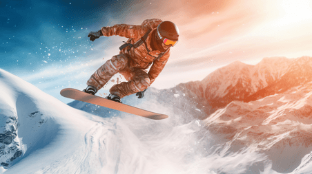 潮国创意一名滑雪者正在参加单板滑雪比赛运动人像