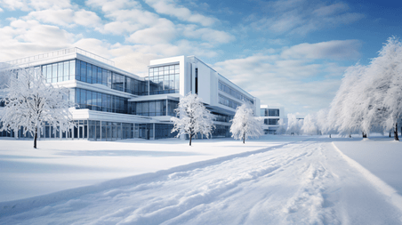 潮国创意冬日冰雪覆盖的办公大楼冬天冬季雪景雪地