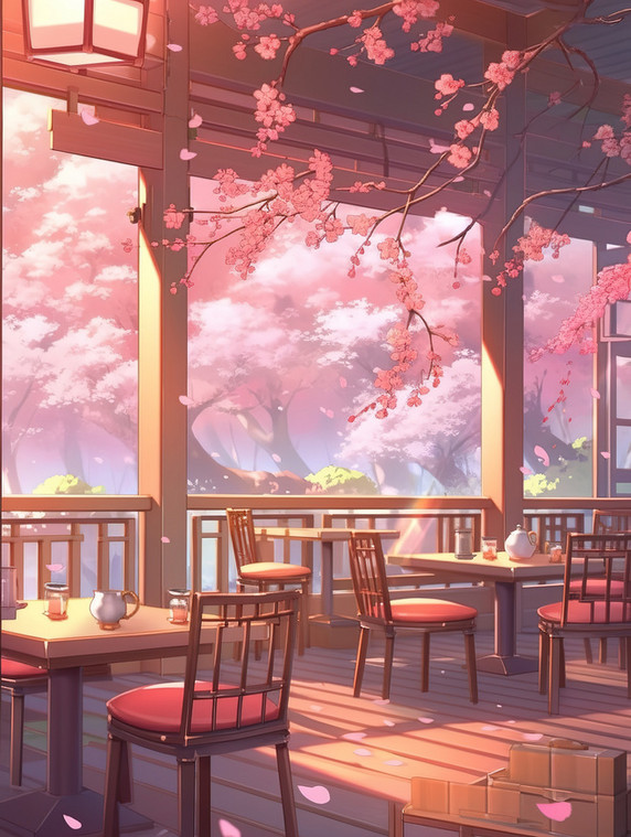 潮国创意美丽的樱花春天气息5浪漫唯美漫画餐厅