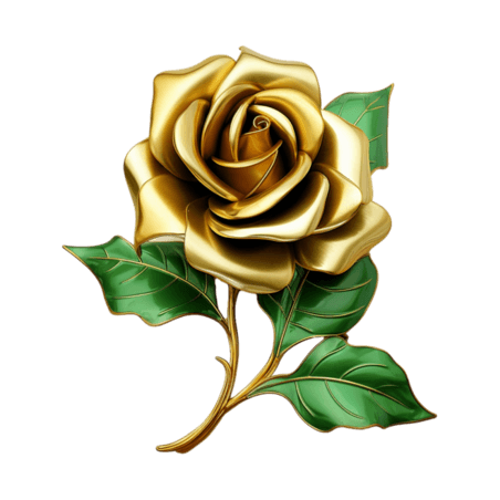 数字艺术黄金玫瑰元素立体免抠图案情人节金色花朵植物