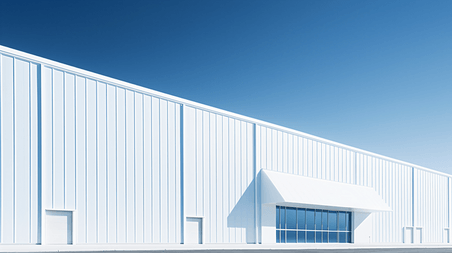 潮国创意蓝天之上的现代工业建筑撞色极简建筑蓝色