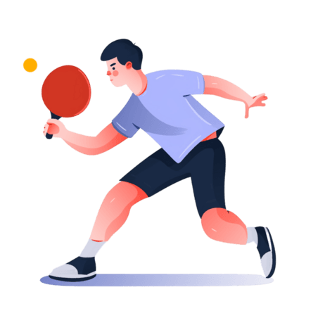 潮国创意扁平卡通亚运会运动人物男子正在打乒乓球